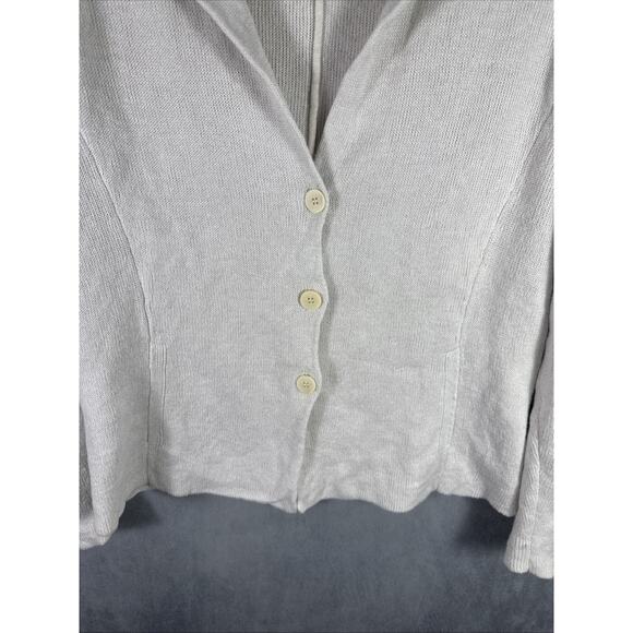 Eileen Fisher Cotton Metallic Bone Knit Notch Collar Zip Sleeve Jacket Sz Small - Picture 5 of 7
